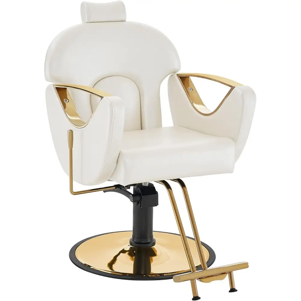 

Elegant Vintage Barber Chair with Hydraulic Recline for Salon and Spa Hair Styling (Champagne)