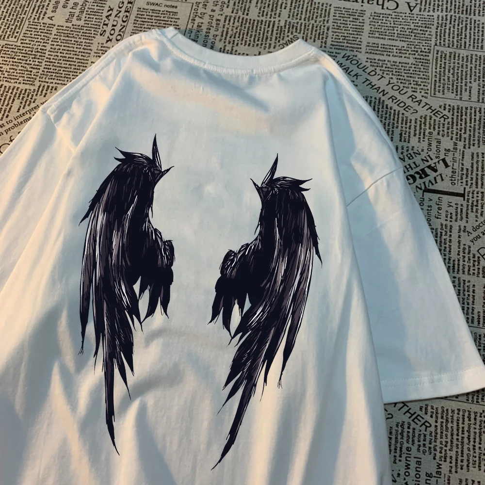 Black Beautiful Wings Print T Shirt Male Summer Fashion Clothes Street Breathable Short Sleeve Casual Cool Hip Hop T-Shirts Men