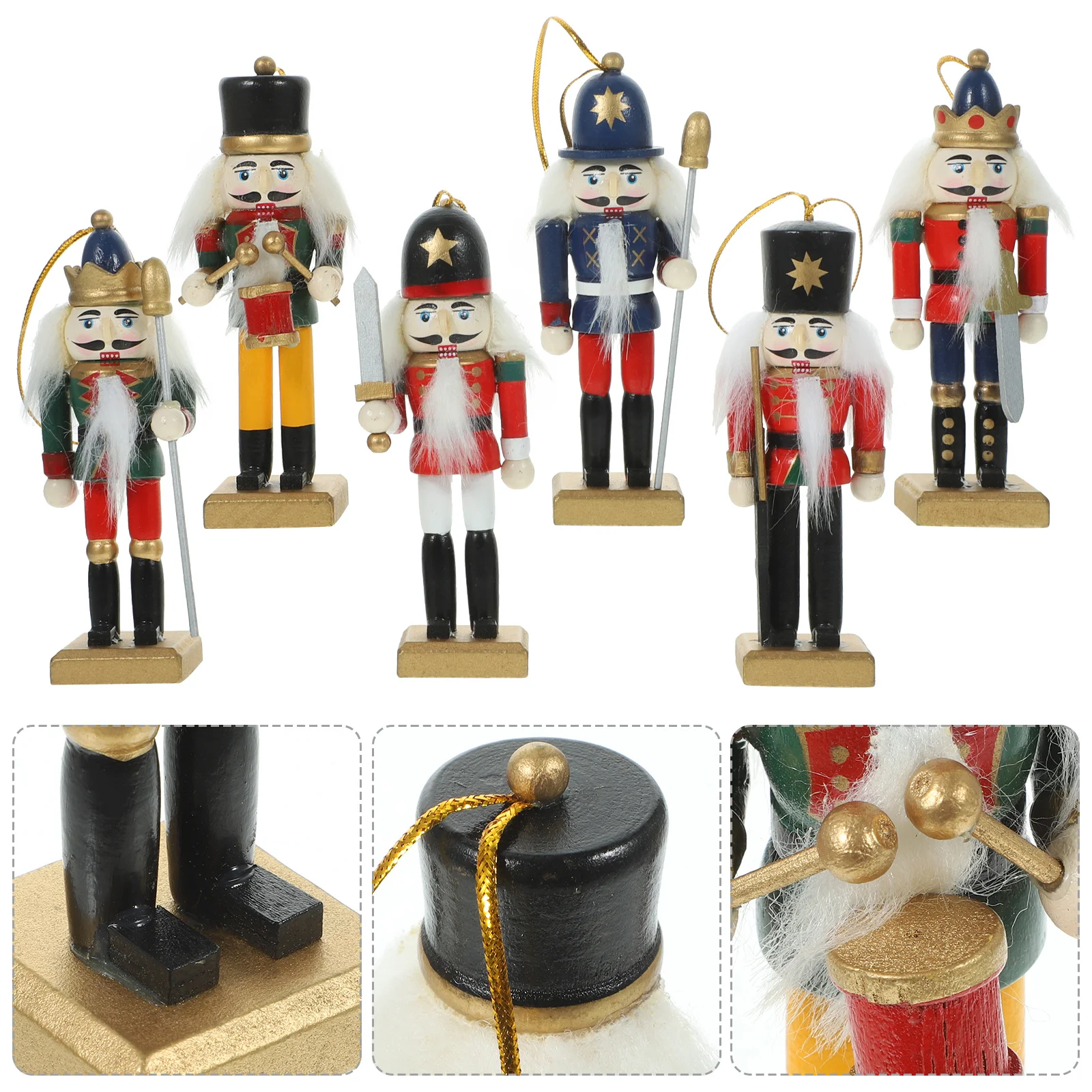 

6Pcs Nutcracker Pendant Wooden Craft Xmas Tree Hanging Ornament for Christmas Decor Realistic Design Home Office Gift