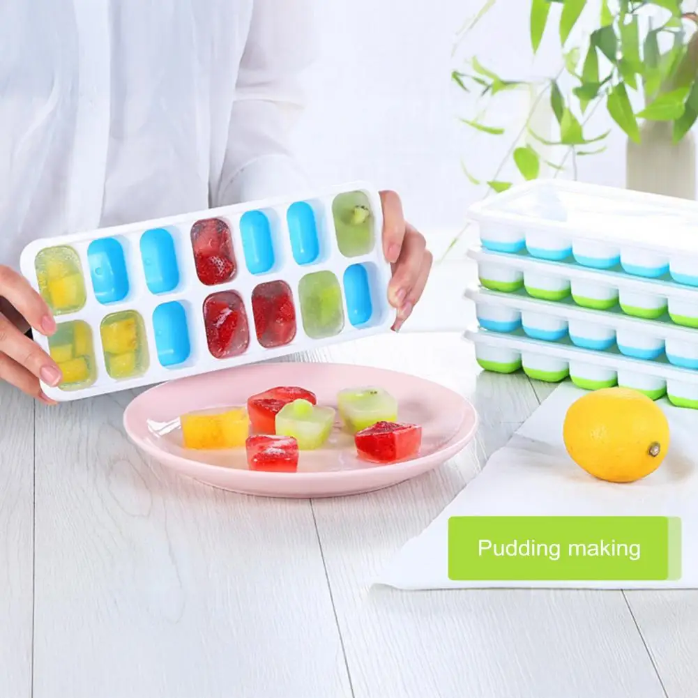 Easy Release Ice Cube Maker Silicone Ice Cube Tray with Lid for Cocktails Whiskey Easy Release Stackable Mold for Coffee for Ice