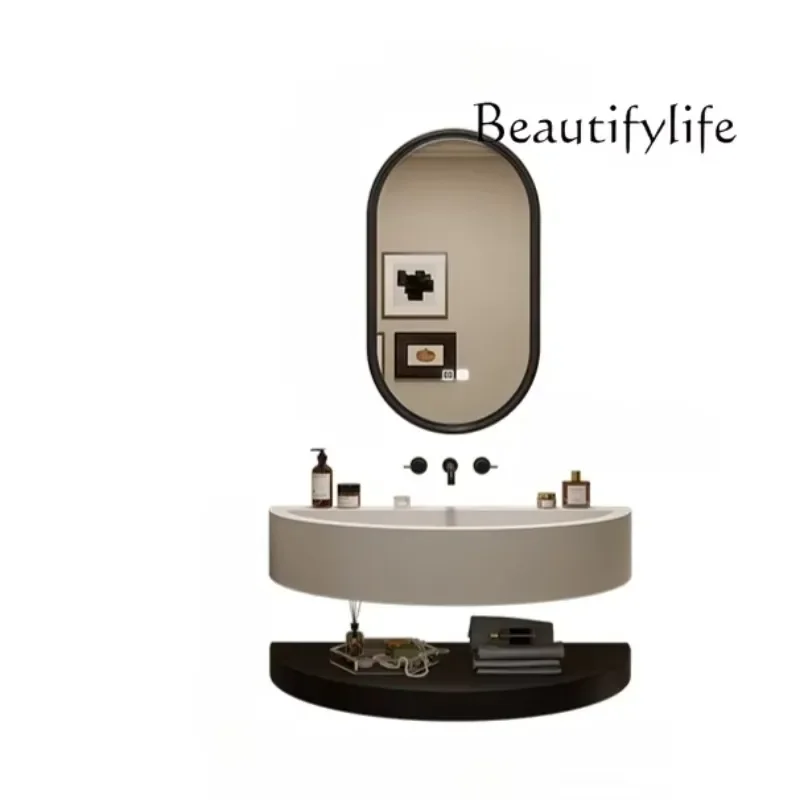 

Italian minimalist semi-circular arc bathroom cabinet new integrated basin washbasin small apartment pretty
