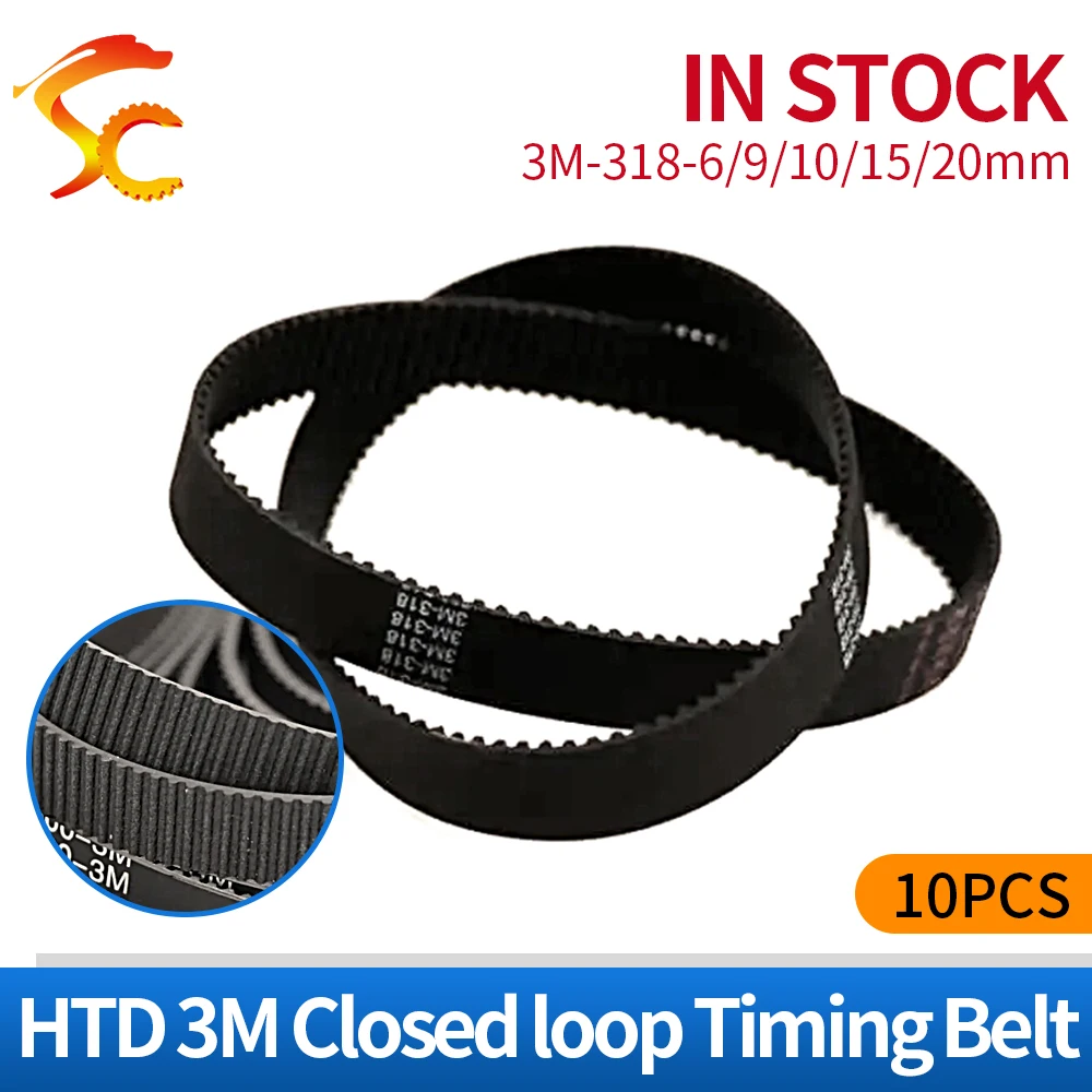 10pcs HTD3M belt 3M 318 Length 318mm width 10mm 106 teeth 3M timing belt rubber closed-loop belt 318-3M-10