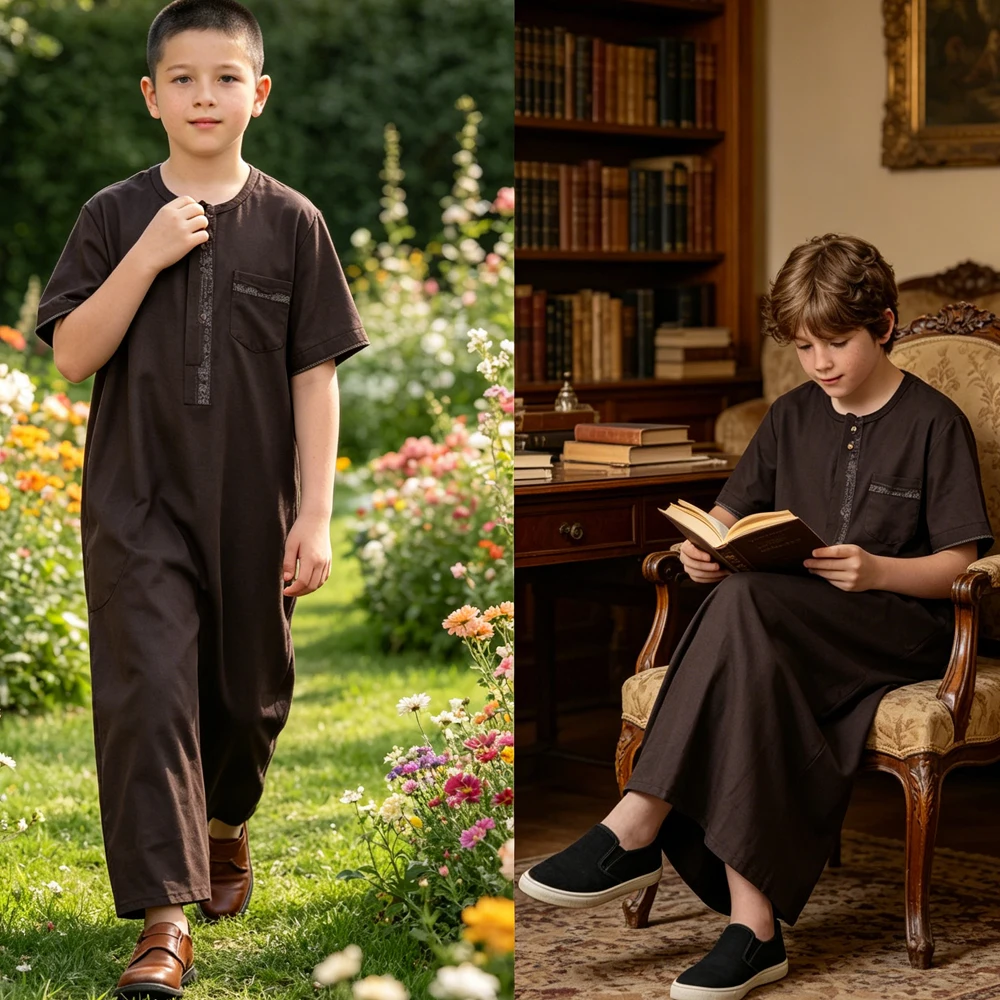 

Boys Traditional Jalabiyas Jubbah Muslim Dress Thobe Islamic Clothing Robe Abaya for Moroccan Kids Jubba Turkey Kaftan Djellaba
