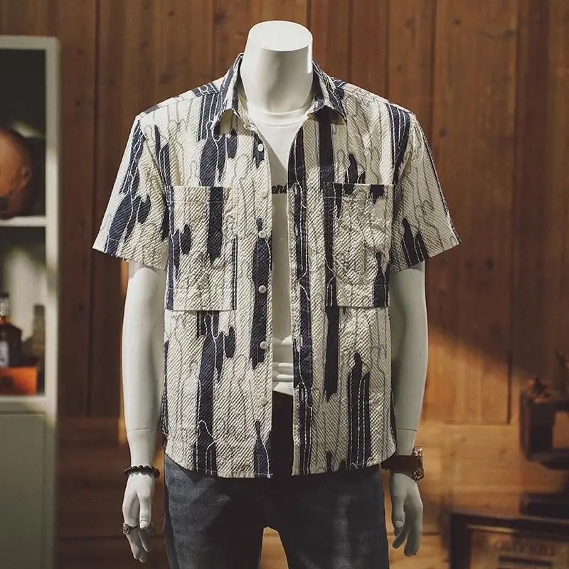 Summer High-end Cool and Stylish Short-sleeved Shirt for Men Loose Casual and Trendy Brand Versatile Thin Shirt Jacket for Men