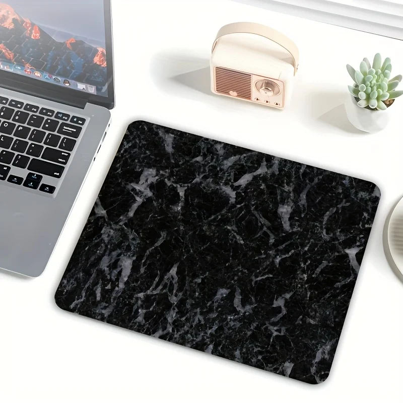 

Black textured rubber mouse pad - square non-slip surface, imitation marble pattern, desktop accessories, stylish appearance