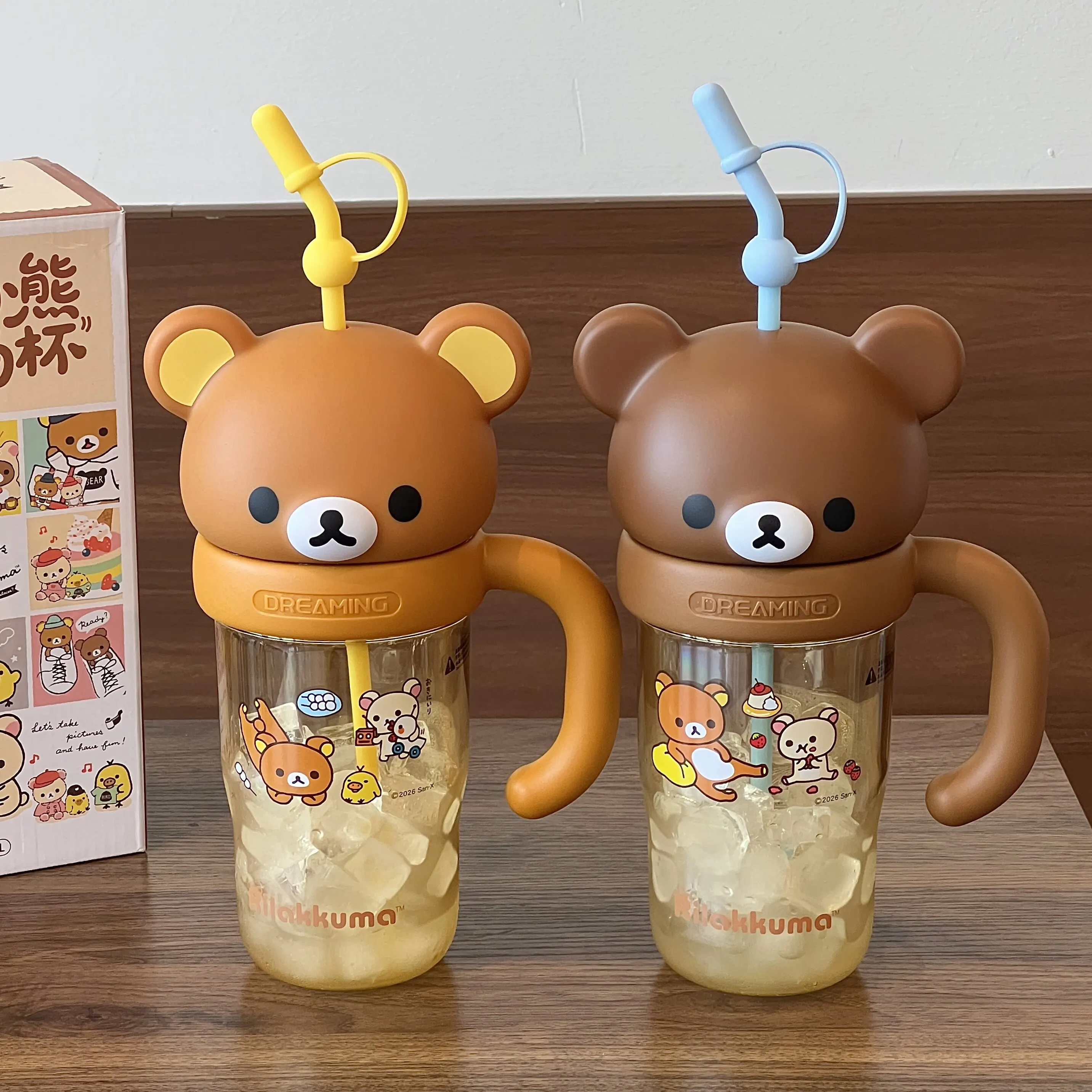 Tasse à eau Kawaii Rilakkuma Ton Ton de 830 ml, grande capacité, portable, avec paille, motif ours de dessin animé, cadeau périphérique anime