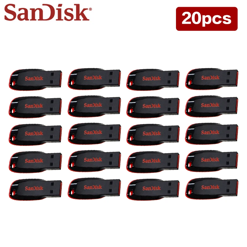 20pcs Wholesale SanDisk USB 2.0 Pen Drive CZ50 U Disk 16GB 32GB 64GB 128GB Original USB Flash Drive Memory Pendrive for Computer
