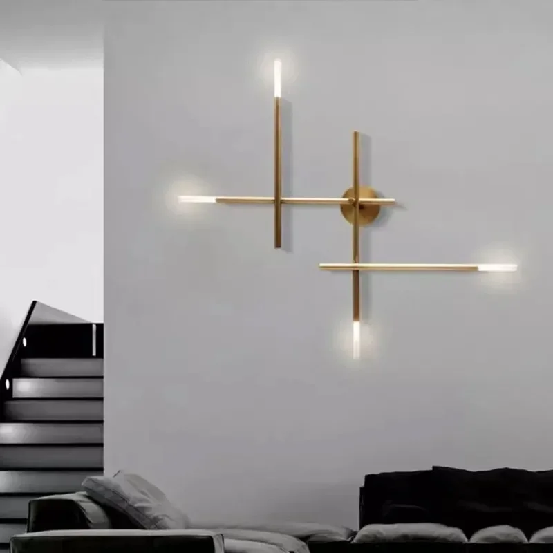 

Simple Black / Gold Metal Cross Led Wall Lamp Minimalist Background Wall Lamp Living Room Sofa Bedroom Bedside Aisle Light