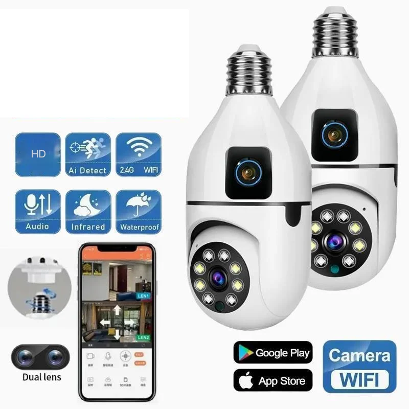 Glühbirne WIFI Kamera 8X Zoom Dual Objektiv Indoor Überwachung Menschen Tracking Drahtlose Zwei-wege Audio Kameras Farbe Nachtsicht