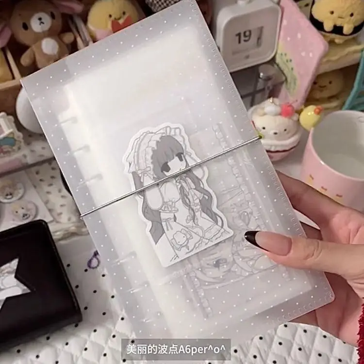 A6  Korean Style PVC Polka Dot Loose-Leaf Notebook Student DIY Card Planner Storage Book Ins Daily Record Notebook Stationery