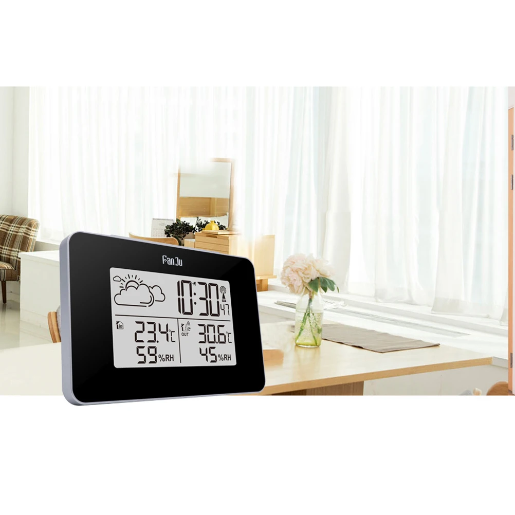 

Digital Alarm Clock Indoor Outdoor Temperature Humidity Monitor Celsius Fahrenheit LCD Display Backlight Moon