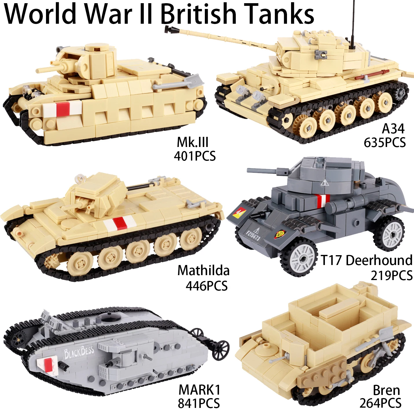 MOC WW2 British Main Battle Tank Model Building Blocks Kit Armored Car Military Vehicle Bricks Toys Boys Gift