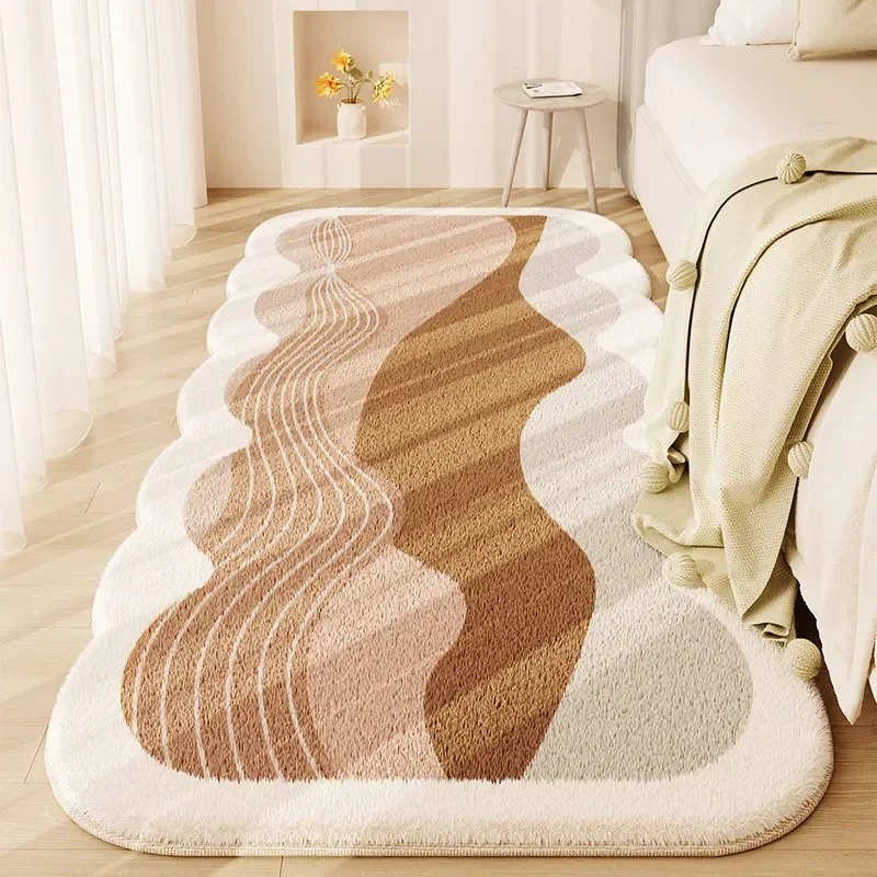 Wabi-sabi Style Carpets for Living Room Cream Bedroom Decor Carpet Abstract Lines Art Rug Soft Irregular Home Plush Floor Mat