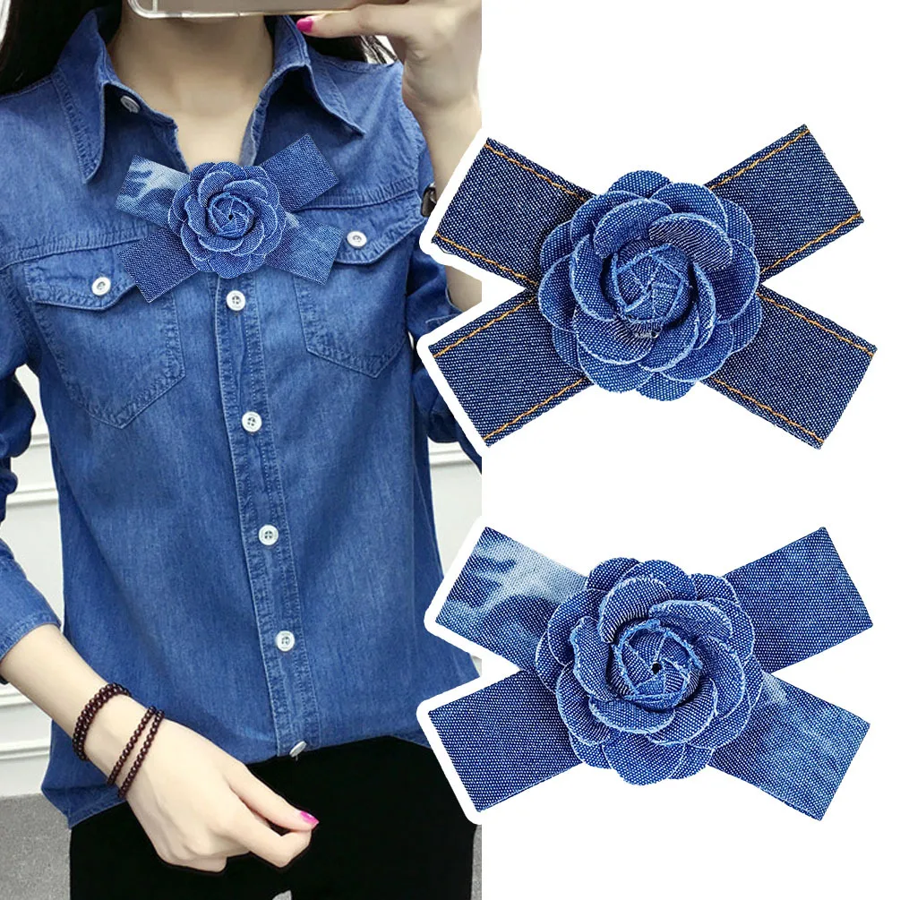 

Vintage Denim Camellia Bow Tie Brooch Fashion Design Handmade Jewelry Personality Women's Clothing Accessories Collar Flower