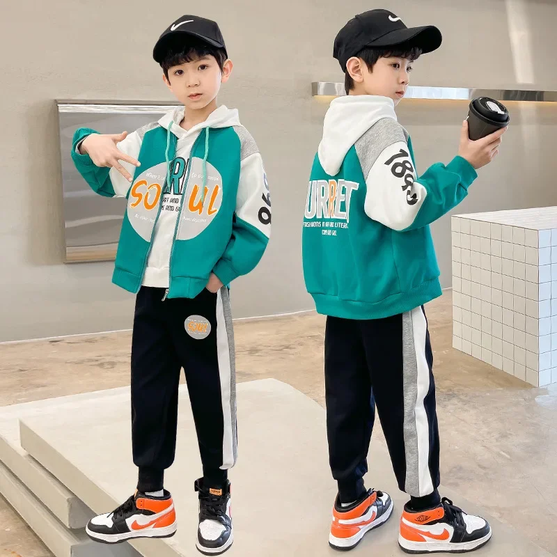 

Autumn Children Boy Clothes Set Kid Letter Printed Zip Baseball Jacket Coat and Pants 2pcs Suit Teenage Long Sleeve Tracksuits