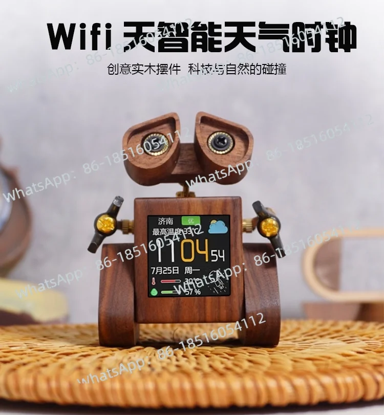 

WIFI Weather Table Tide Play Festival Birthday Gift Smart Creative Walnut Wall-E Alarm Clock Robot Small Ornament