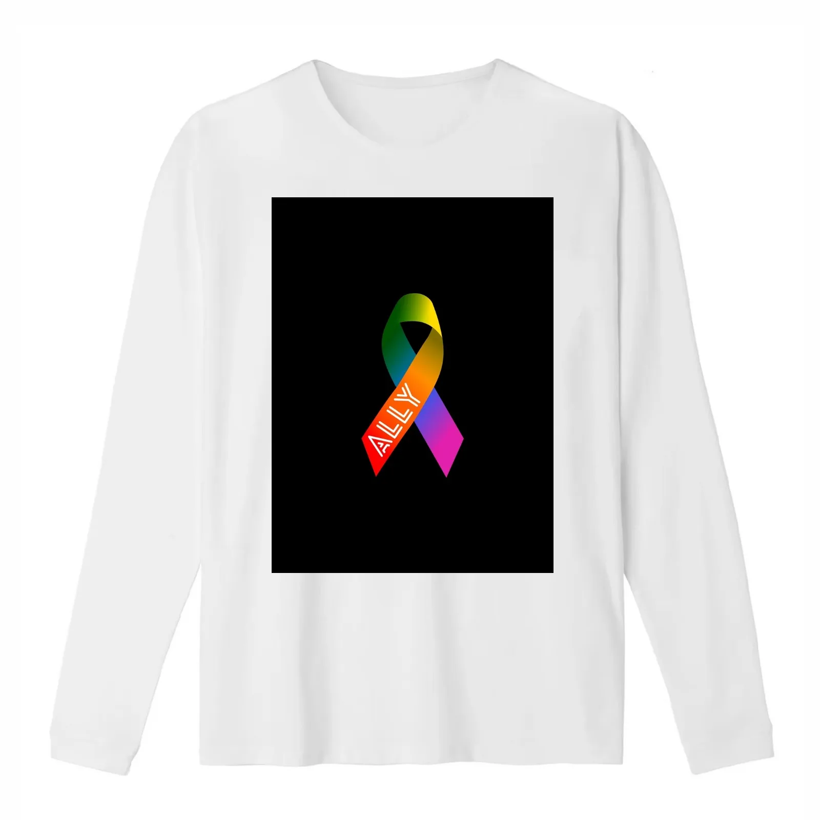 Pride Flag Ally Ribbon T-Shirt Summer Casual Cotton Tee Oversized Streetwear Tops Vintage Graphic Print Unisex Men Women