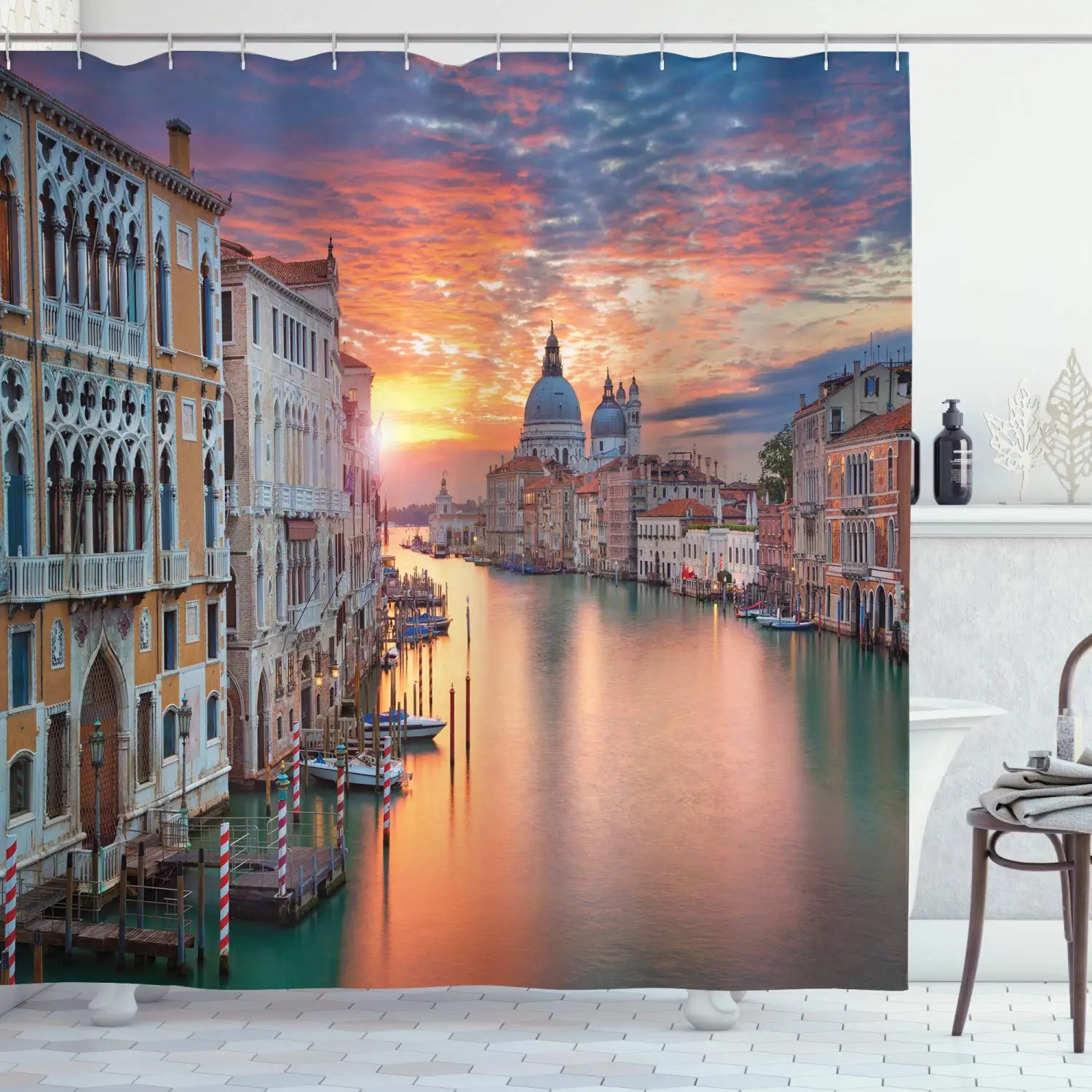 European Shower Curtain Grand Canal In Venice Horizon European Town International Heritage Urban Image Bathroom Set Home Decor