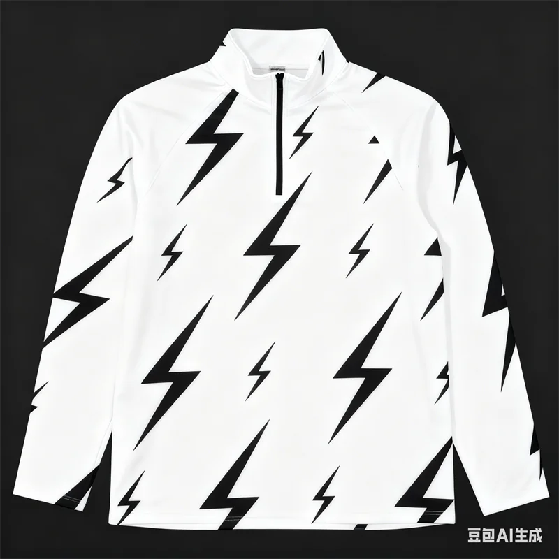 

3D Lightning Print Men's Half-zip Stand Collar Shirt Casual Long Sleeve Sweatshirt Fashion Quick Dry Breathable Gym Men Clothing