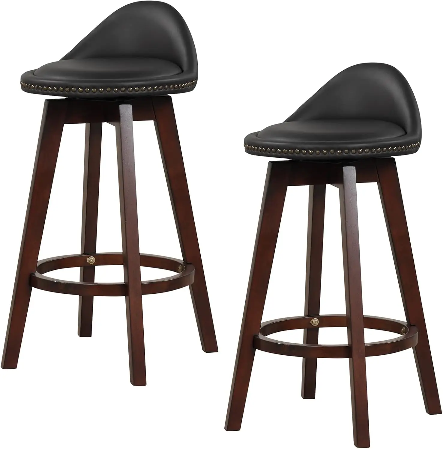 

29" Bar Stools Set of 2, Swivel Bar Height Stools with PVC Leather Cover, Rubber Wood Legs, Cushioned Seat bar stools set of 2