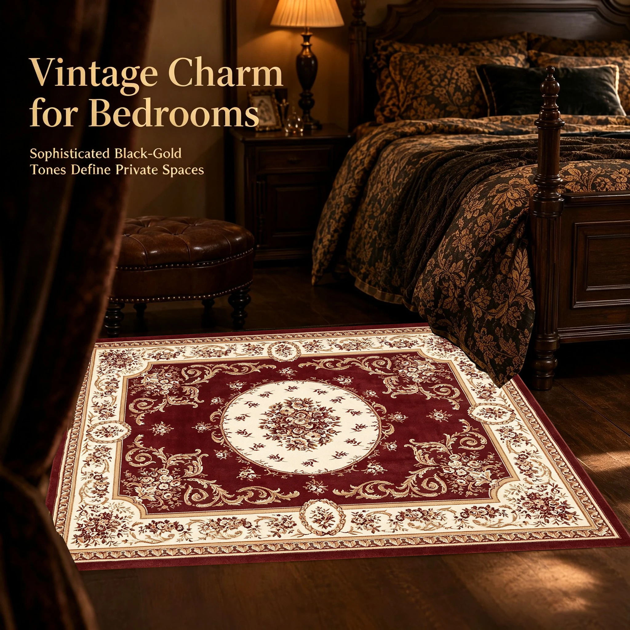 Wine Red Base Vintage Persian Velvet Area Rug, Classic Central Medallion Pattern, for Living Room Bedroom, Autumn Winter Home Decoration