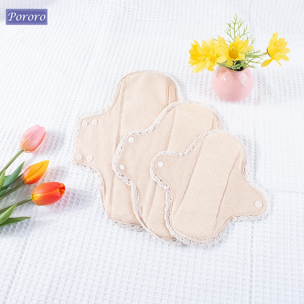 

3pcs Washable Sanitary Pads Soft Breathable Cotton Cloth Pads Lace Trim Reusable Women Menstrual Pads Heavy Flow