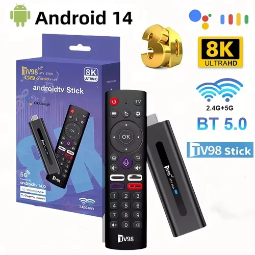 TV98 ATV Mini TV Stick Android 14 TV Stick HDR Set Top Box 8K Video WiFi 2,4/5G Streaming Smart TV Box para reproductor multimedia de red