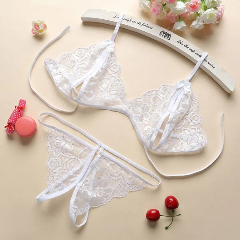 Sexy Floral Embroidery Lingerie High Quality Open Cup Women Bra Panty See Through Lace Lingerie Thong 4 Colors Bra Set