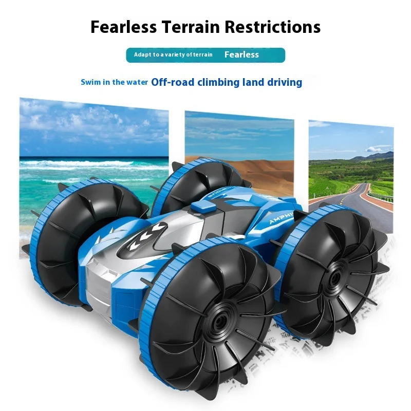 2.4g Rc 4wd Amphibious Stunt Car Charging Double-sided Driving Tank Waterproof Electric Summer Toys