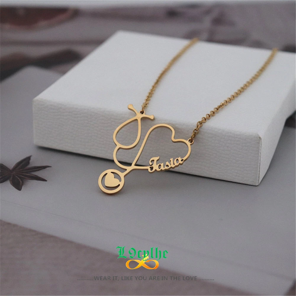 Stainless Steel Heart Name Necklace Women Men Personalized Jewelry Gold Chain Choker Necklace For Nurse Doctor Gift