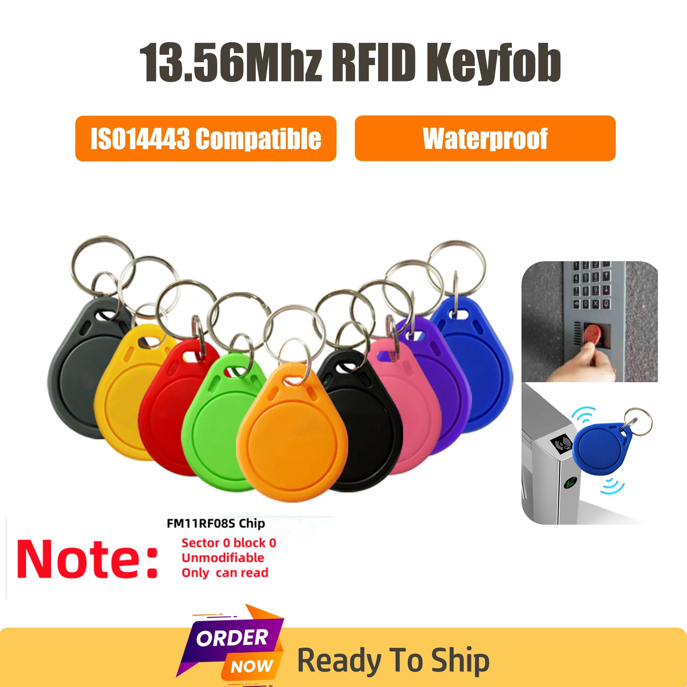 13.56MHz RFID Keyfob NFC Keytag for Access Control, ISO14443A Proximity Tag, Waterproof ABS Smart Keychain, FM11RF08S Chip