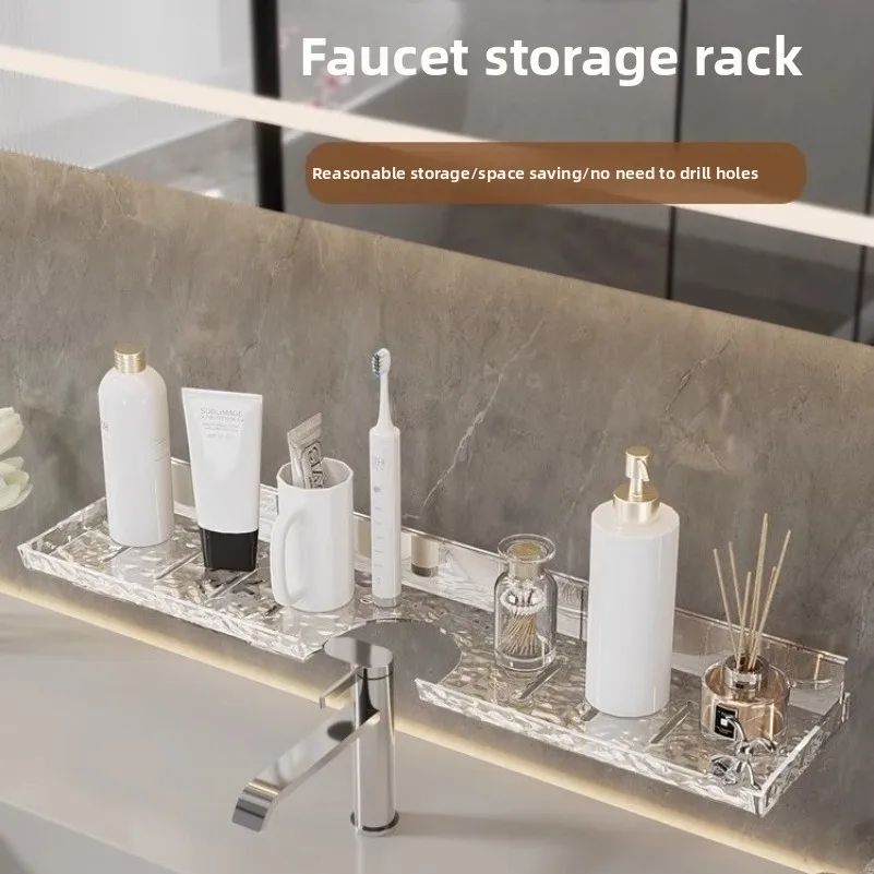 Meuble-lavabo, étagère, motif glacier, salle de bain, meuble-lavabo, robinet, miroir, étagère de rangement frontale, type mural sans perçage