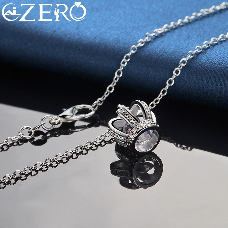 ALIZERO 925 Sterling Silver AAA Zirconia Crown Pendant Necklace With 16-30 Inch Chain For Women Wedding Party Charms Jewelry