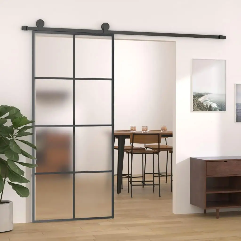 Black Sliding Door with Aluminum Frame & ESG Glass 35.4x80.7 - Modern Home Entry Solution