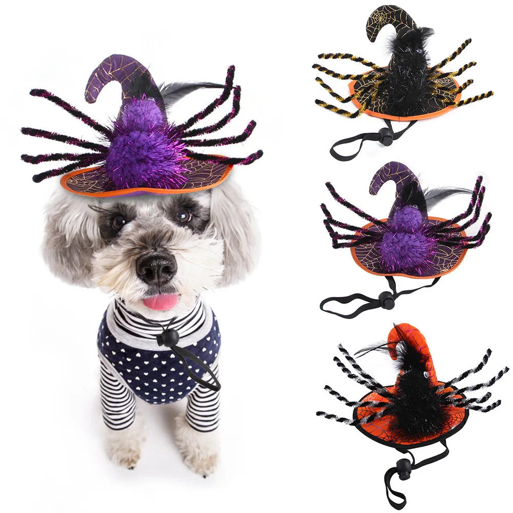 

Halloween Pet Spider Headgear - Funny Cat Dog Headdress, Cute Spider Web Hat for Puppy Kitten, Party Cosplay Costume Supplies