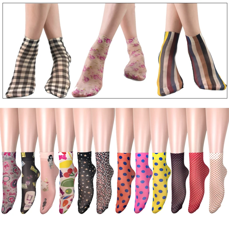 Classical Women's Socks Lattice Dot Floral Print Socks Girl's JK Cute Short Socks Funky Harajuku Colours Socks Women Fashion New