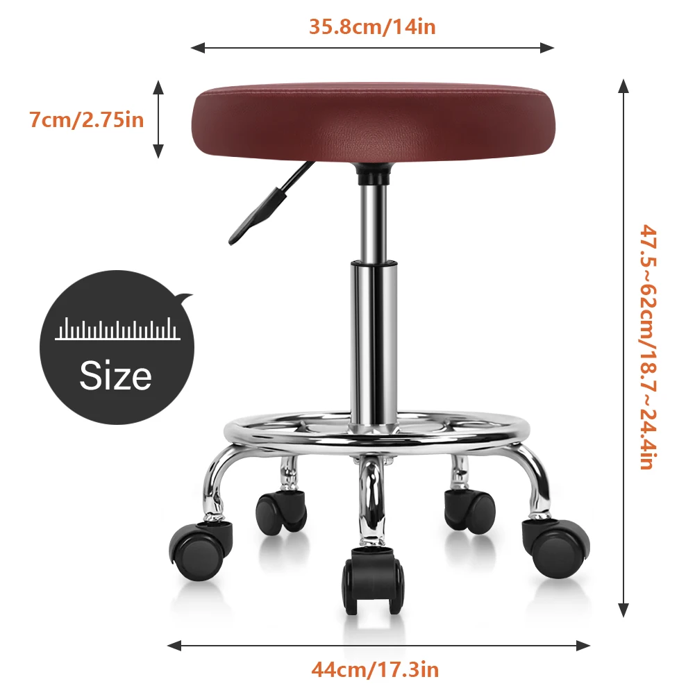 KKTONER-PU Couro Rodada Rolling Stool, ajuste de altura giratória, Spa Chair, Redação Salon, Tattoo Work, Office Massage, Task Chair