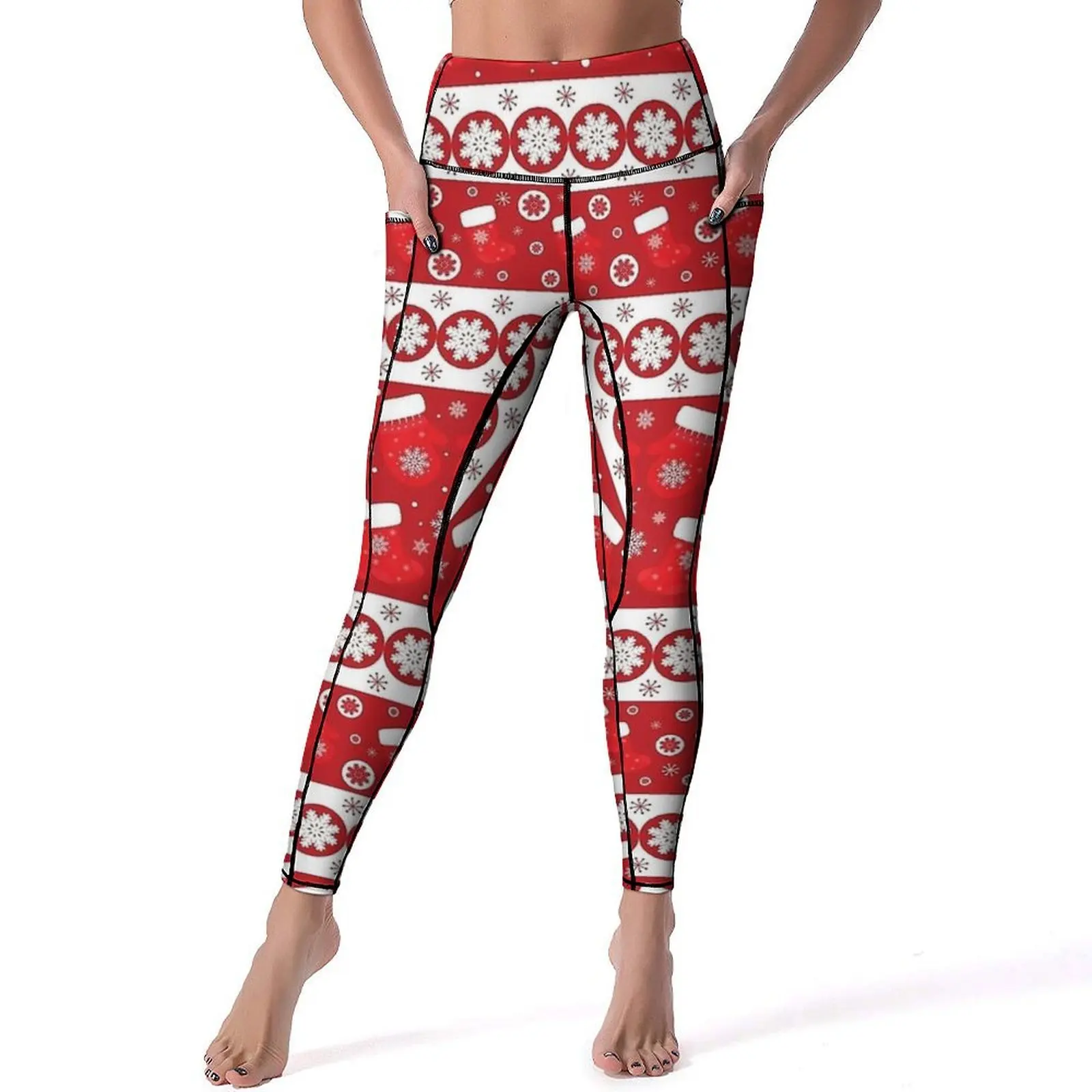 Christmas Red Ornaments Leggings  Workout Yoga Pants High Waist Sweet Leggins Stretchy Design Sports Tights Gift