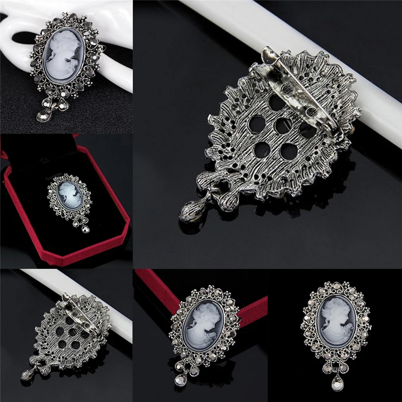 Hot Vintage Cameo Victorian Style crystal Wedding Party Women Pendant Brooch Pin