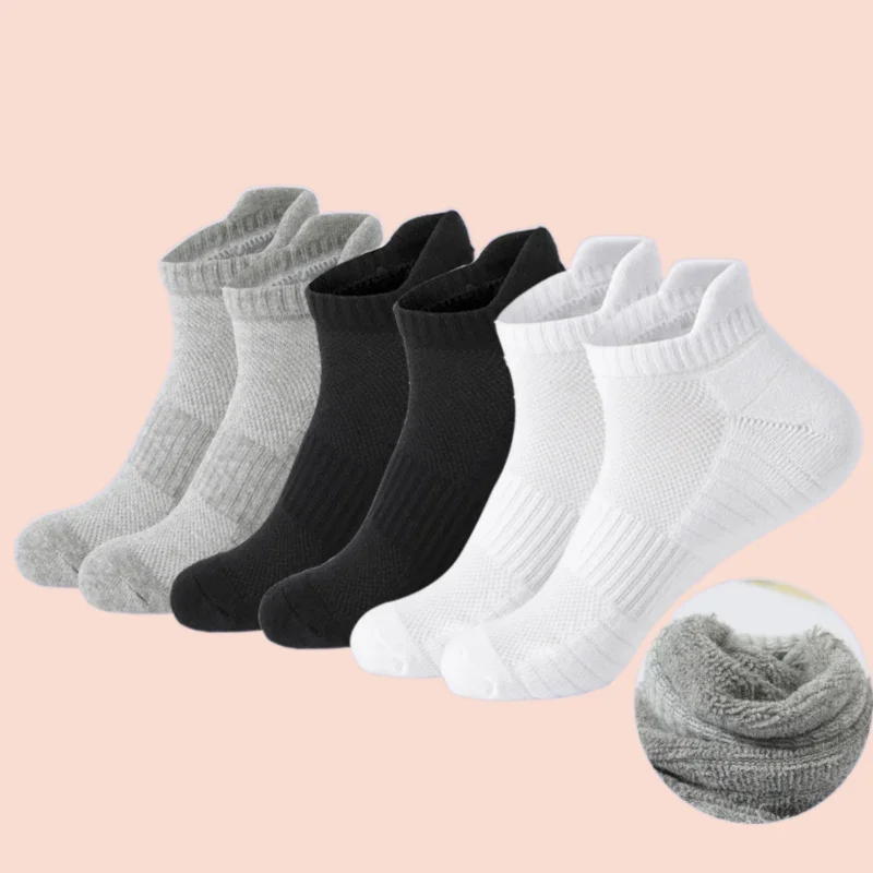 3 Pairs New Fashion Socks Absorb Sweat And Deodorize Thickened Terry Socks For Sports And Running Solid Color Towel Bottom Socks