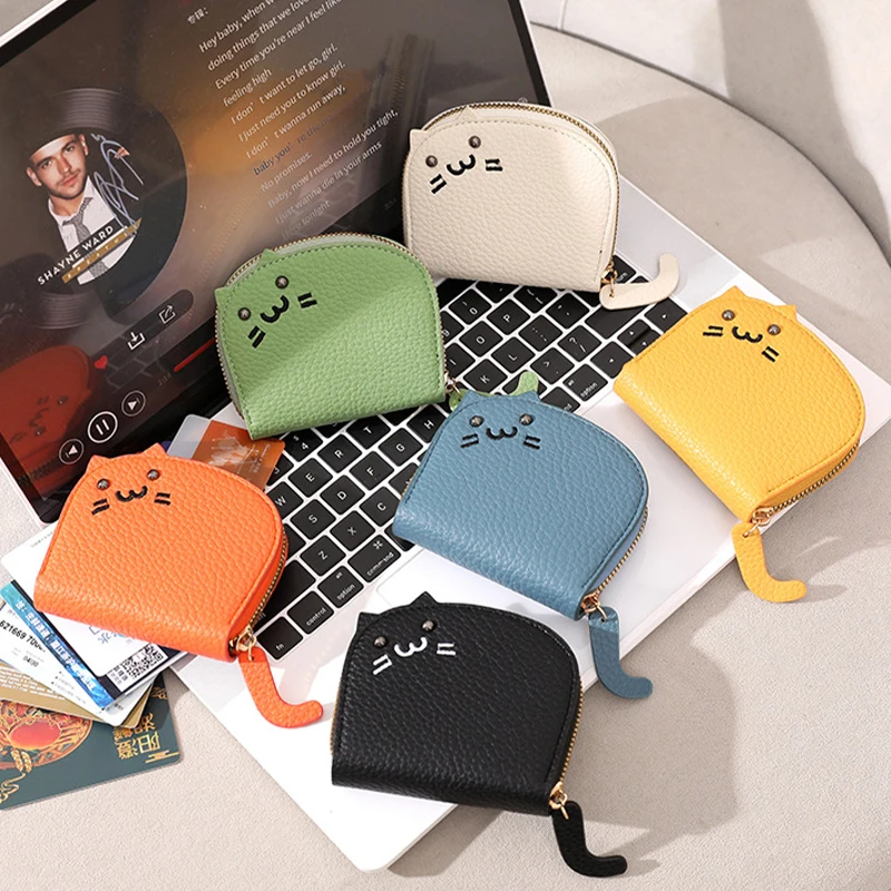 Women Small Wallet Cute Cat Girl PU Leather Coin Purse Female Hand Wallet Purse Elegant Short Card Holder Coin Mini Purse