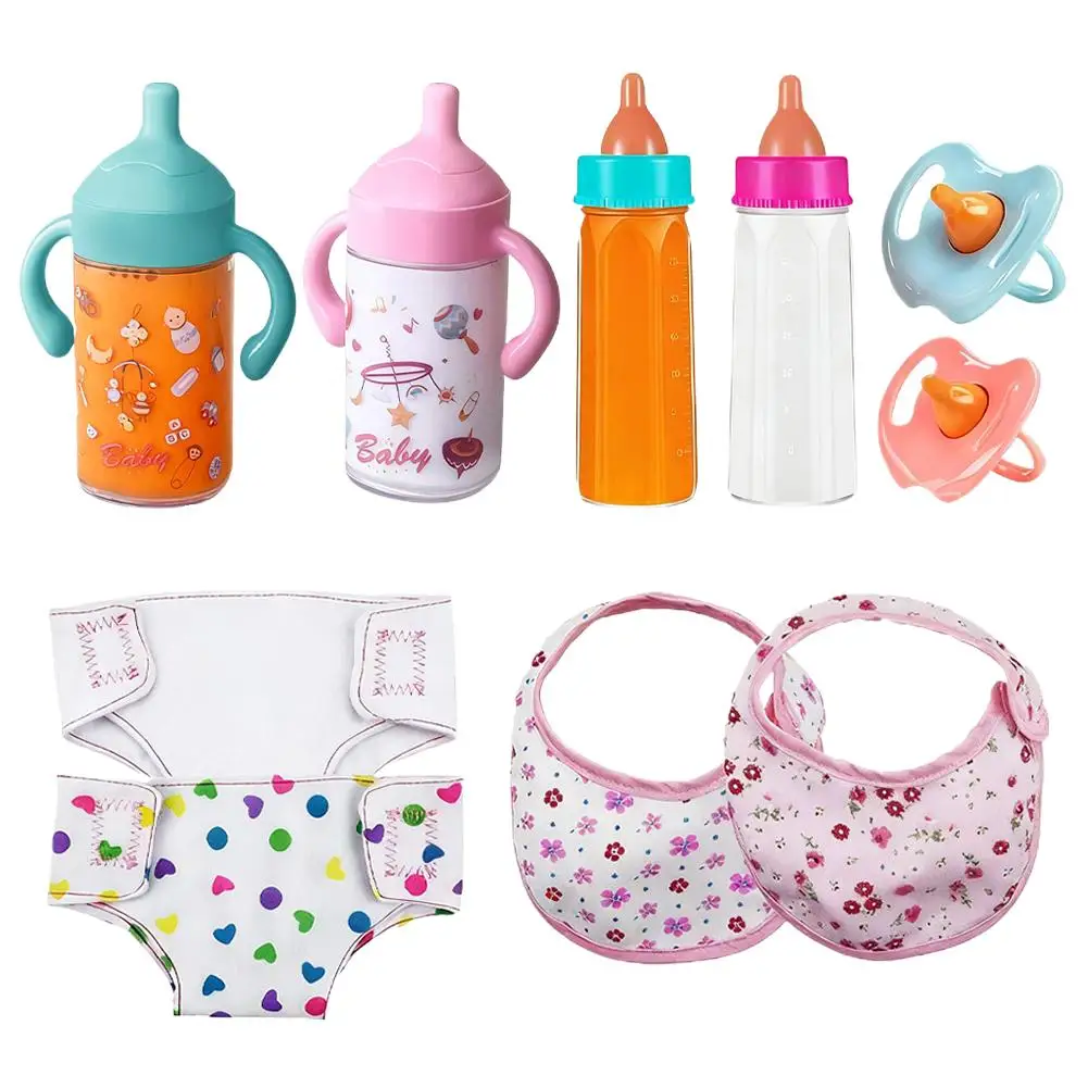 Magisches, verschwindendes Babyflaschen-Spielzeug-Set, Puppenfütterungsset, Schnuller und Windeln für wiedergeborene Babypuppen, Zubehör für mehrere Babypuppen