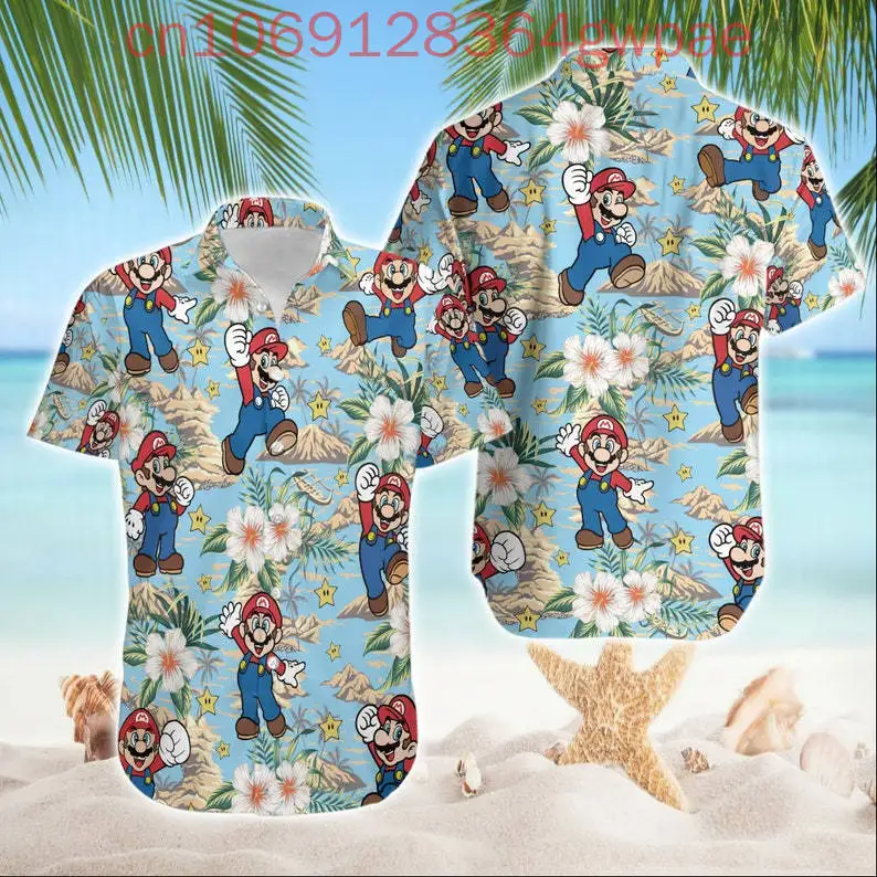 Super Mario Hawaiian Shirt Men's Women's Casual Short Sleeve Shirt Game Mario Cartoon Beach Shirt Fashion Resort Hawaiian Shirt