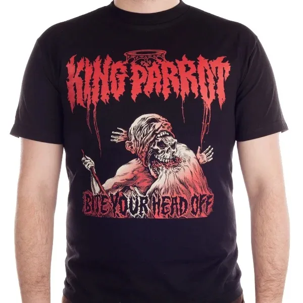 King Parrot Band Monster Biting Skull Blood Drip Font Art Print T Shirt Grindcore Unisex Tee for Rock Fans