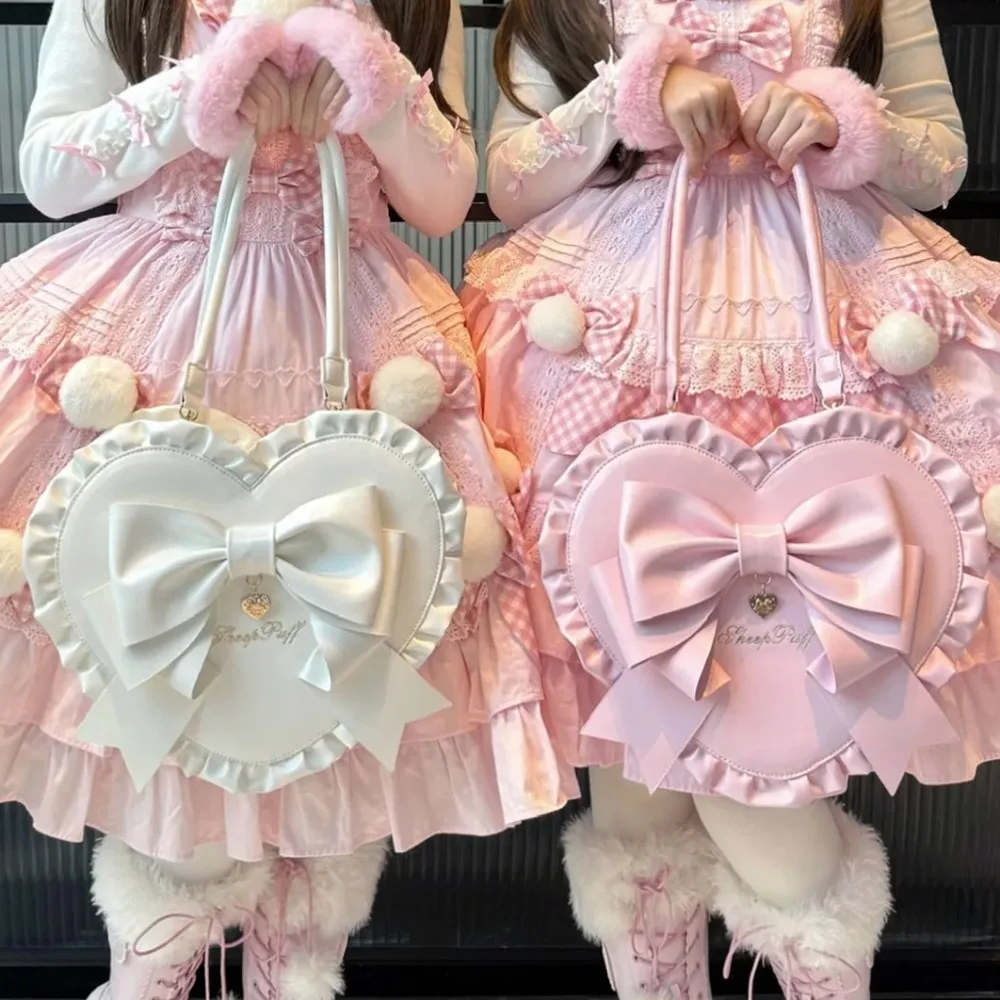 Japanese Heart Lace Bow Bag Shoulder Crossbody Bags Teenage Girls Bolsa Lolita Bolsos mujer Bolsas 2026 New Sweet Sac Femme