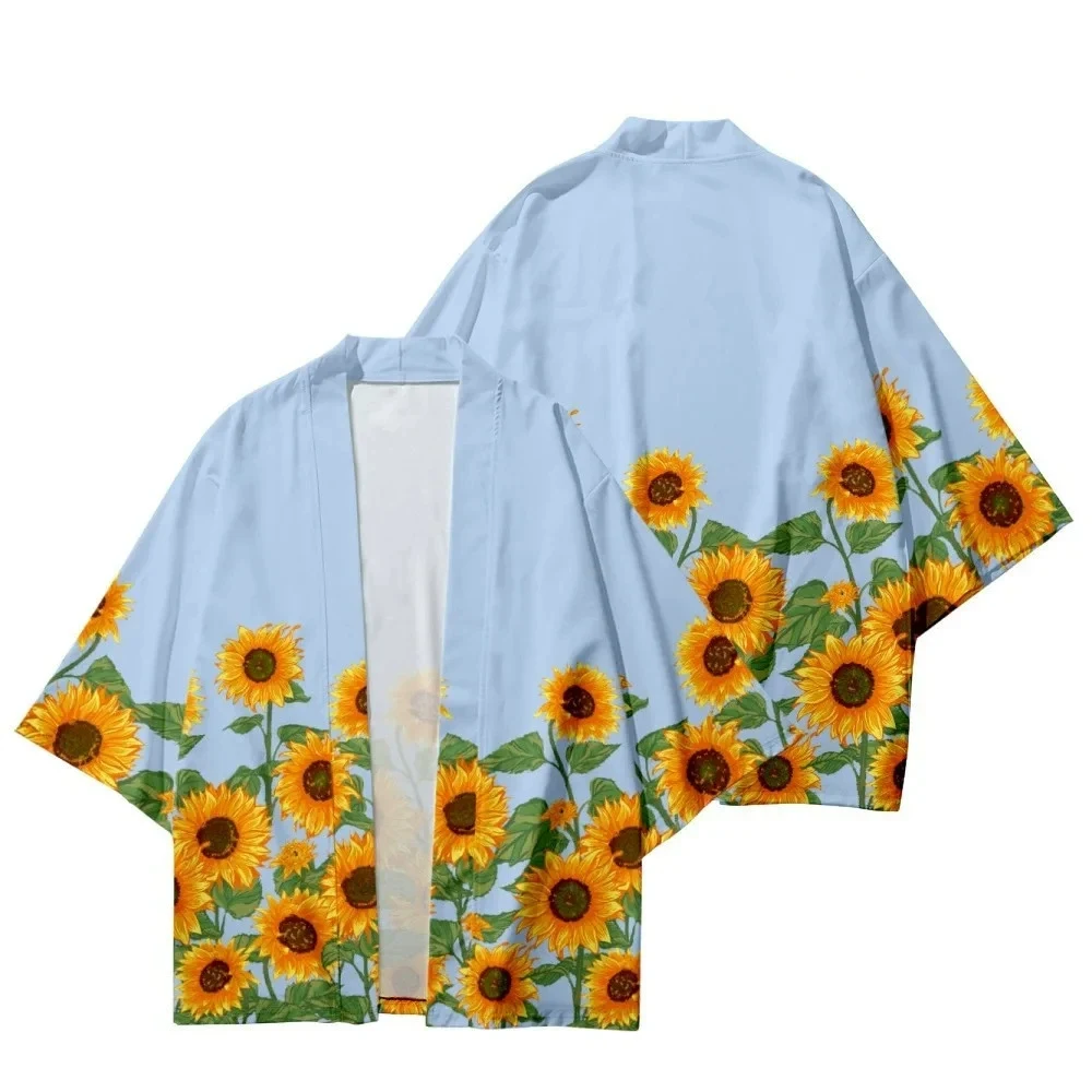 

Japanese Sunflower Print Cardigan Kimono Traditional Haori Women Men Harajuku Yukata Shirt Beach Fashion Cosplay Streetwear Tops