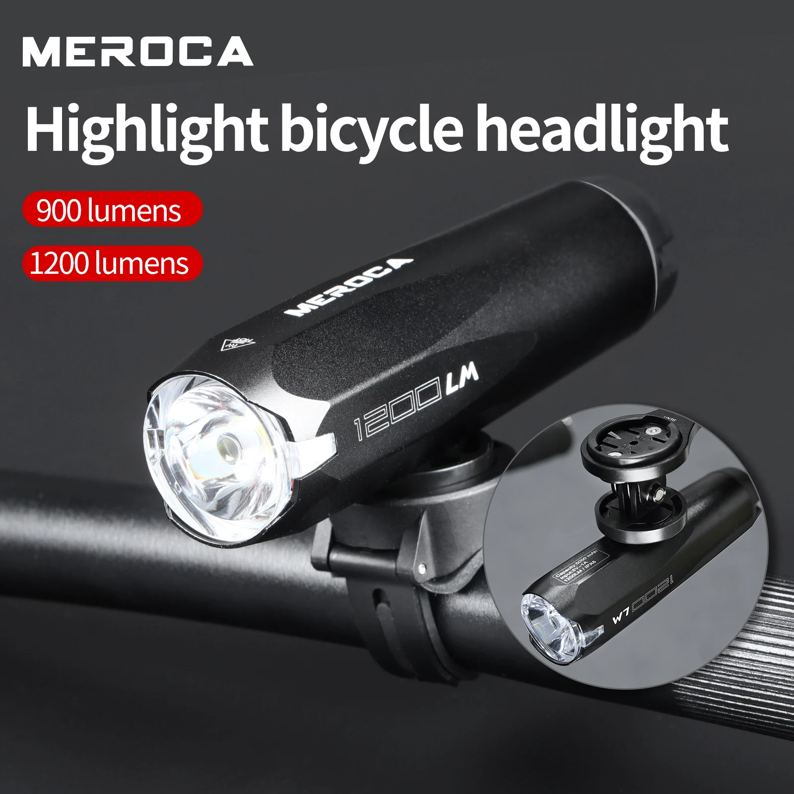 MEROCA Bicycle Headlight Aluminum Alloy IPX5 Waterproof High Brightness 900/1200 Lumens Mountain Bike/Road Bike Mtb Headlight