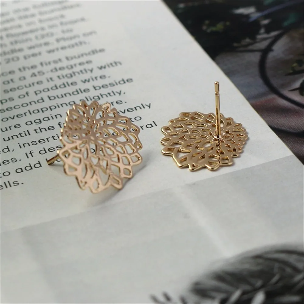 14K Gold Hollow Flower Piece Earrings, DIY Jewelry, 16*19mm