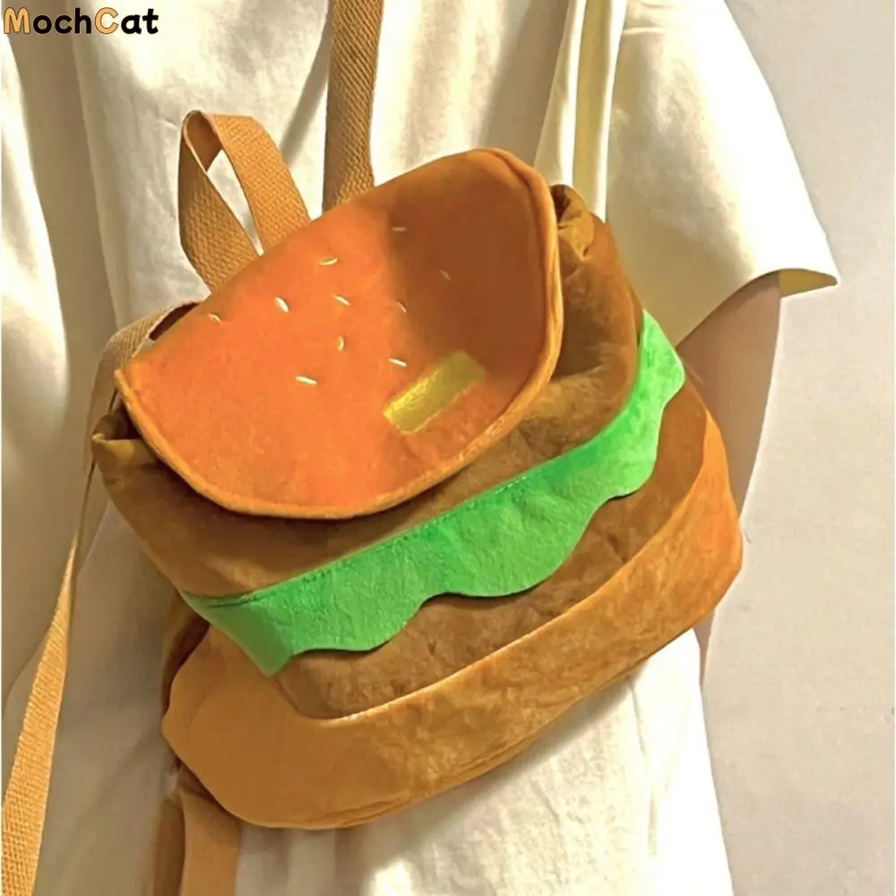 

Bags Parent-child Backpack Book Storage Bags Kindergarten School Bag Cartoon Burger Bag Hamburger Plush Backpack Kids Pack