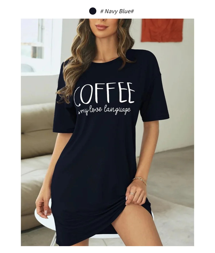 Damen-Nachthemd, Sommer, kurzärmelig, Schlafshirt, Rundhalsausschnitt, T-Shirt-Kleid, weiches Nachthemd, Heimkleidung, Nachtwäsche und Loungewear – Detail 13